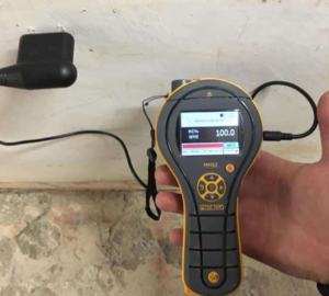 using a moisture readings Protimeter on a damp wall during a moisture survey