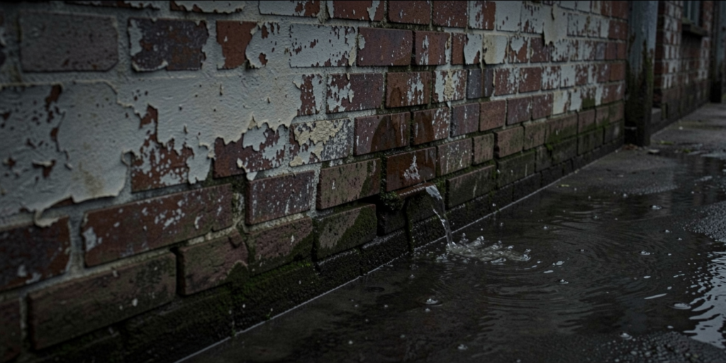 water seeping through a wall 